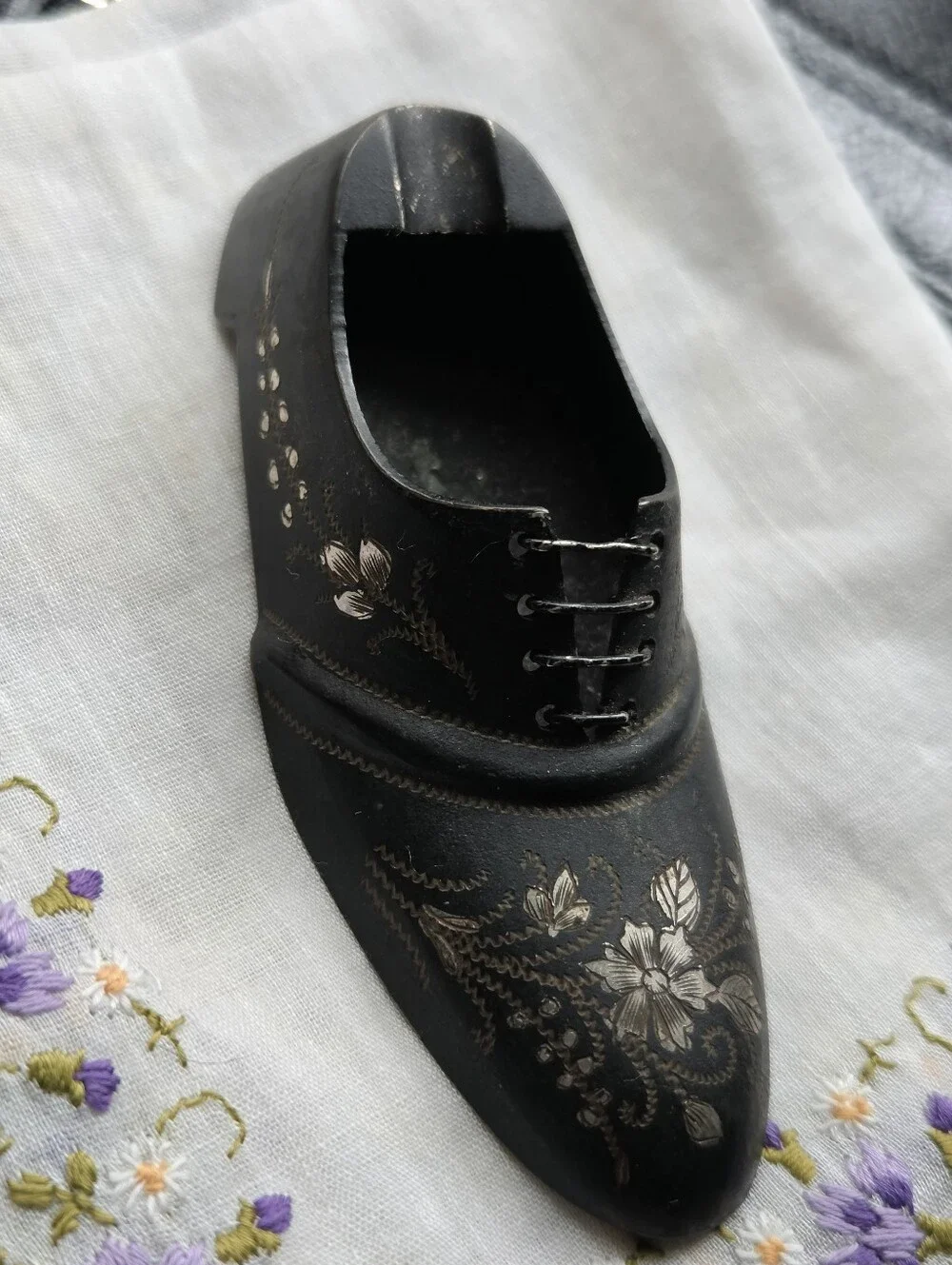 Vintage Mini Silver Bronze Shoe Ashtray